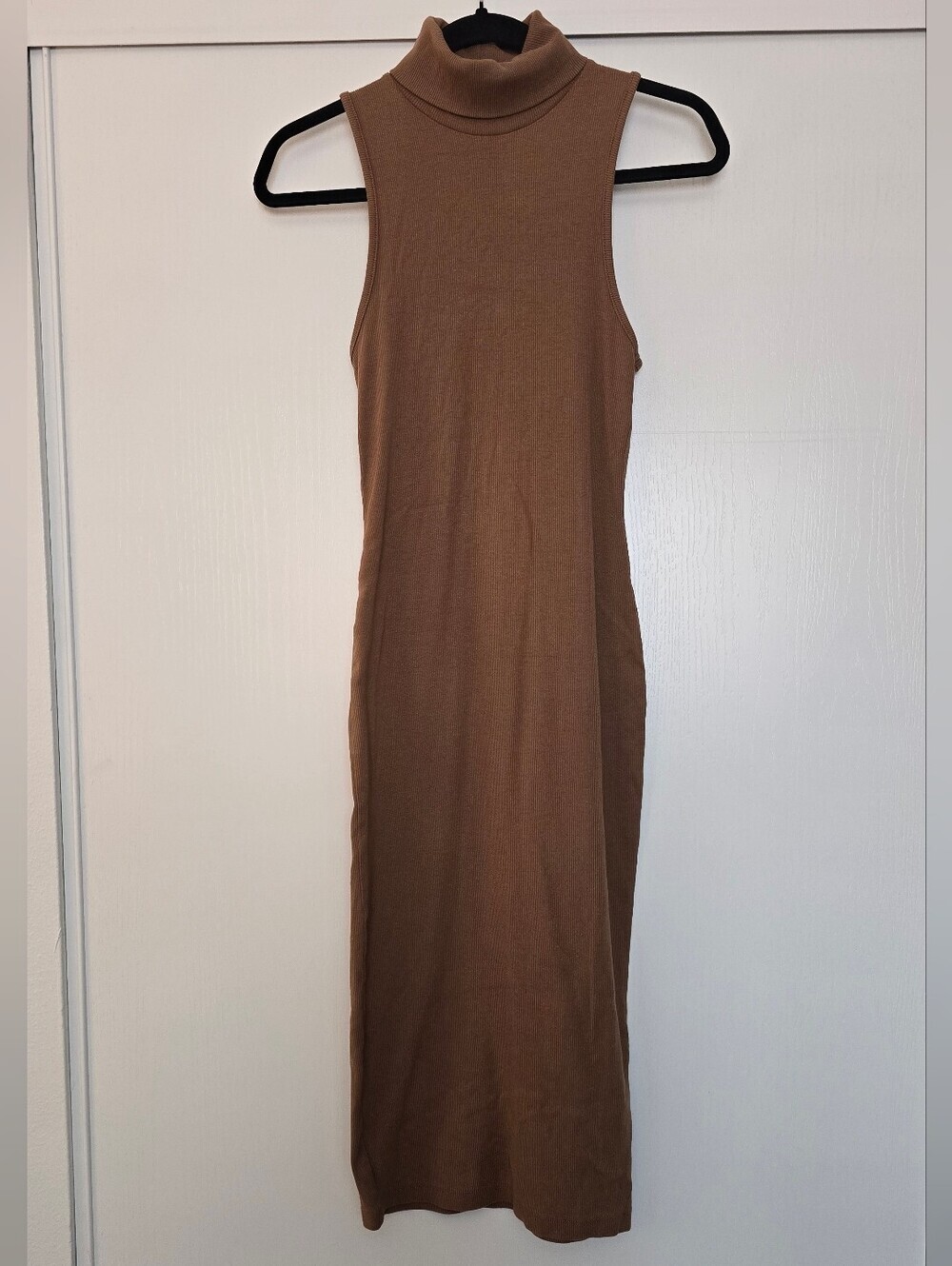 Zara - Brown Ribbed Sleeveless Turtleneck Bodycon Dress